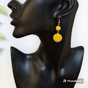 3/$30 Canary Yellow Acrylic Beaded Easter Dangle Hook Earrings